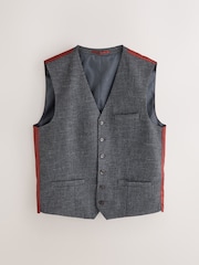 رمادي رمادي داكن - Tailored Fit Trimmed Dogtooth Wool Blend Suit Waistcoat - Image 6 of 9