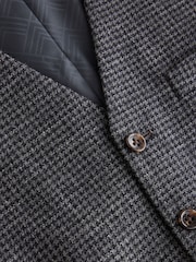 رمادي رمادي داكن - Tailored Fit Trimmed Dogtooth Wool Blend Suit Waistcoat - Image 7 of 9