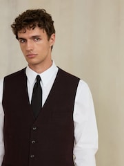 Burgundy Red Slim Fit Wool Blend Flannel Suit Waistcoat - Image 1 of 5
