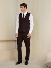 Burgundy Red Slim Fit Wool Blend Flannel Suit Waistcoat - Image 2 of 5