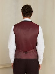 Burgundy Red Slim Fit Wool Blend Flannel Suit Waistcoat - Image 4 of 5