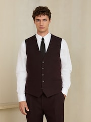 Burgundy Red Slim Fit Wool Blend Flannel Suit Waistcoat - Image 5 of 5