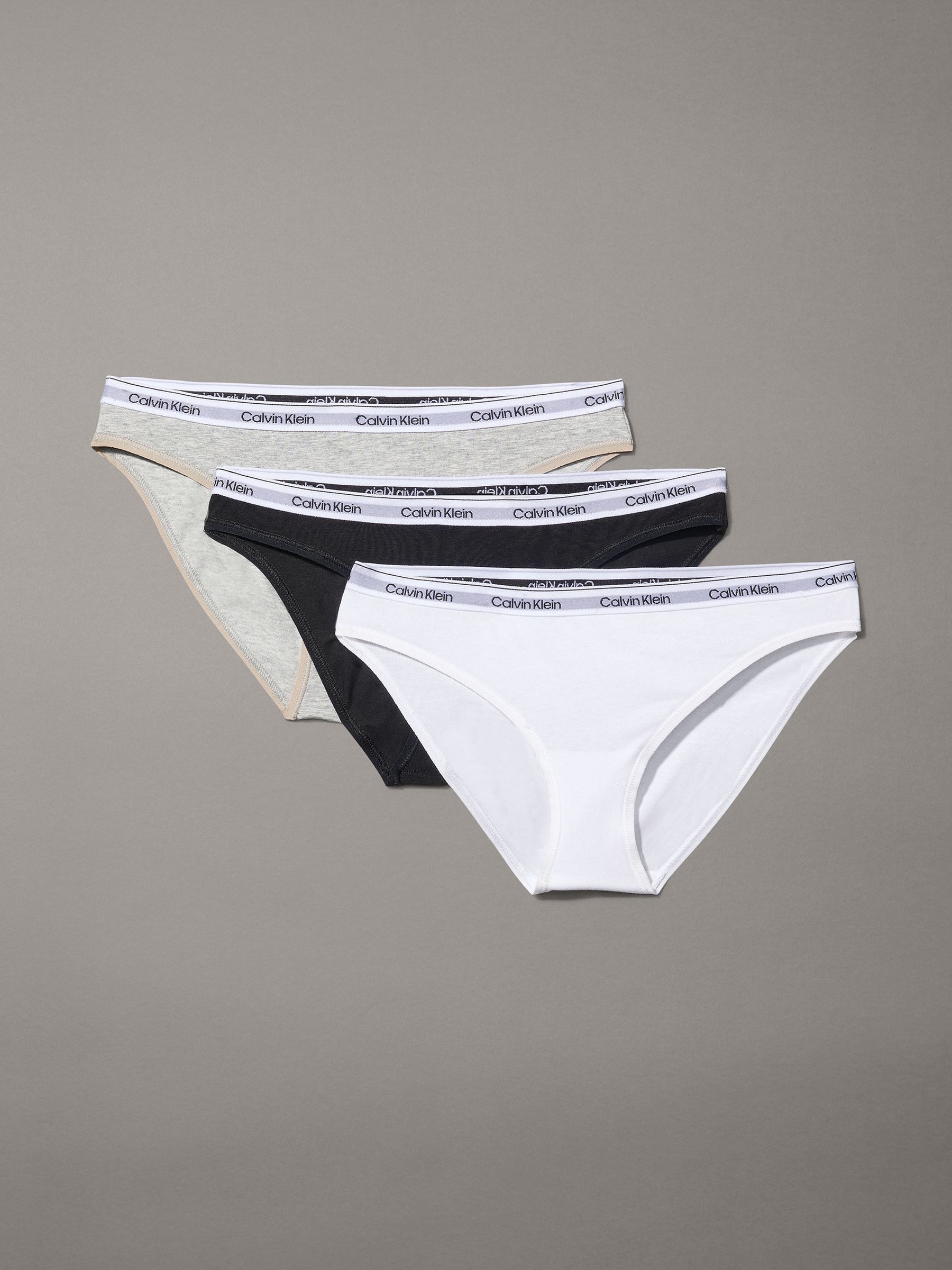 Calvin Klein Black/White/Grey Icon Logo 3 Pack Bikini Briefs - Heather - Image 7