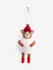 Natural Cat in Snowball Felt Christmas Bauble - Image 1 of 1