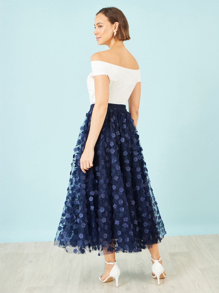 Yumi Blue Mesh Floral Appliqué Midi Skirt - Image 5 of 5