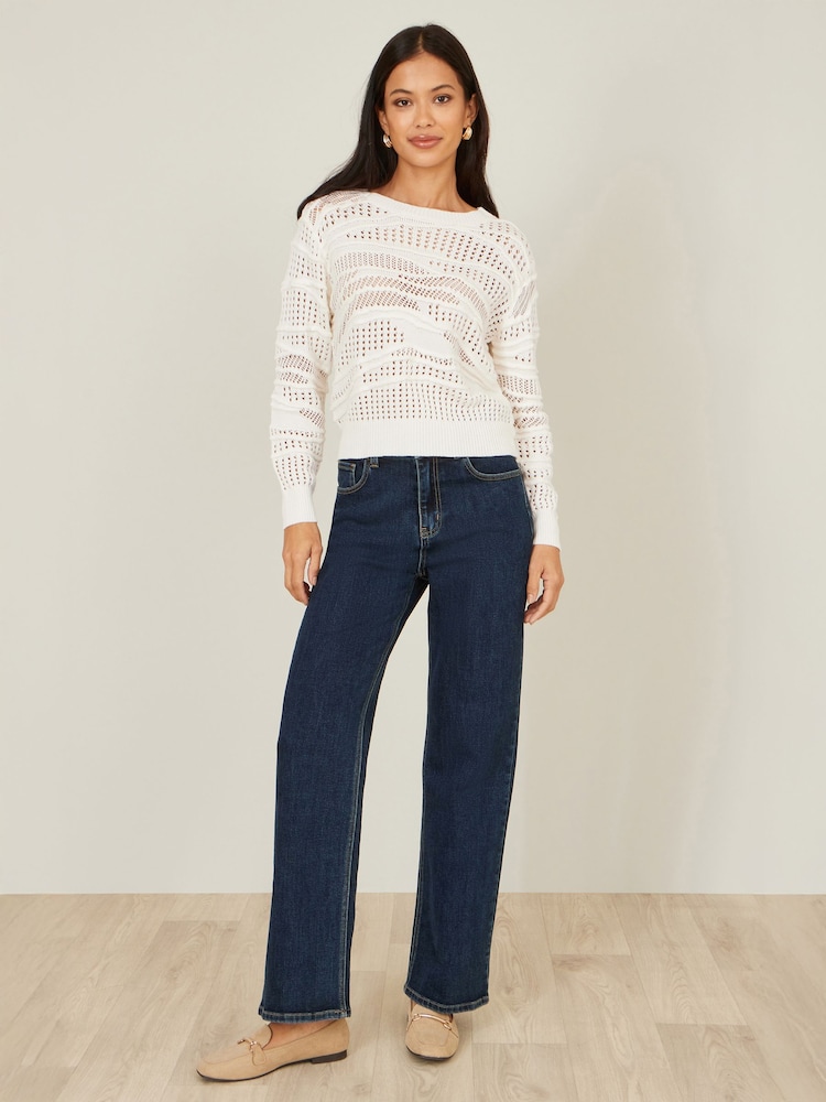 Yumi White Wave Pointelle Knitted Jumper - Image 2 of 5