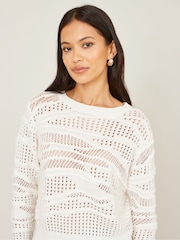 Yumi White Wave Pointelle Knitted Jumper - Image 3 of 5