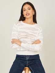 Yumi White Wave Pointelle Knitted Jumper - Image 4 of 5