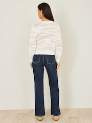 Yumi White Wave Pointelle Knitted Jumper - Image 5 of 5