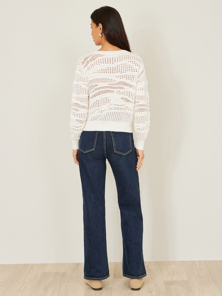 Yumi White Wave Pointelle Knitted Jumper - Image 5 of 5