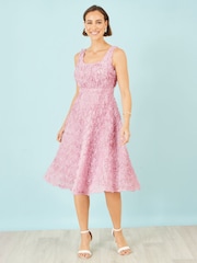 Yumi Pink Appliqué Floral Skater Dress - Image 2 of 5