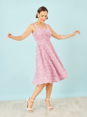 Yumi Pink Appliqué Floral Skater Dress - Image 4 of 5