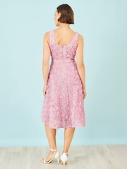 Yumi Pink Appliqué Floral Skater Dress - Image 5 of 5