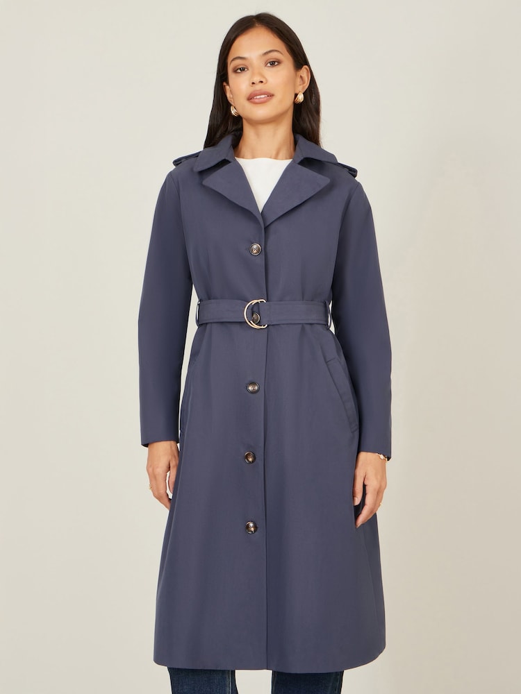 Yumi Blue Belted Trench Coat With Belt - Image 1 of 5
