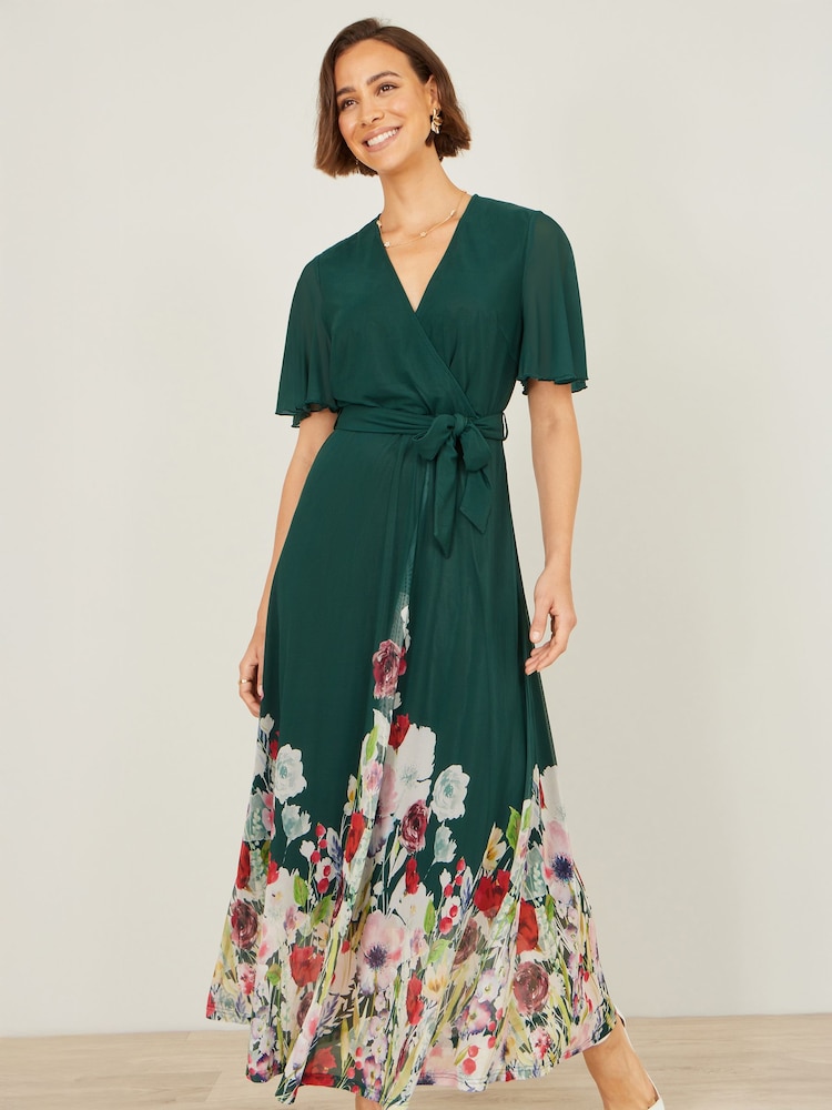 Πράσινο - Φόρεμα Yumi Mesh με μίντι κρουαζέ σχέδιο και φλοράλ τελείωμα - Εικόνα 1 από 5