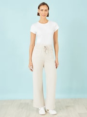Yumi Natural Relaxed Stretch Wide Leg Trousers With Pockets - Image 1 of 4