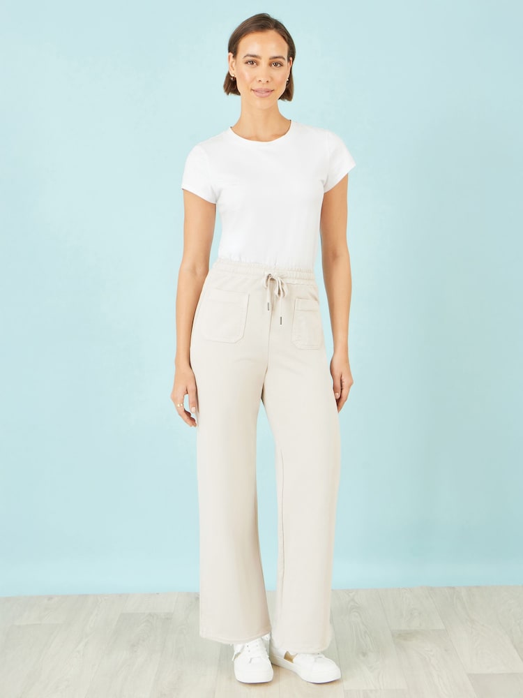 Yumi Natural Relaxed Stretch Wide Leg Trousers With Pockets - Image 1 of 4