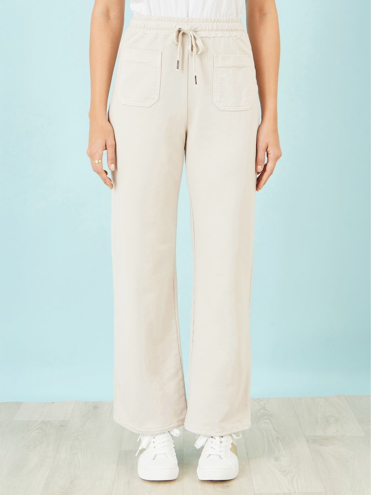 Yumi Natural Relaxed Stretch Wide Leg Trousers With Pockets - Image 2 of 4