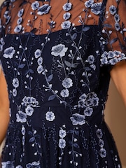 Yumi Blue Embroidered Mesh Midi Dress - Image 3 of 5