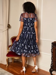 Yumi Blue Embroidered Mesh Midi Dress - Image 4 of 5