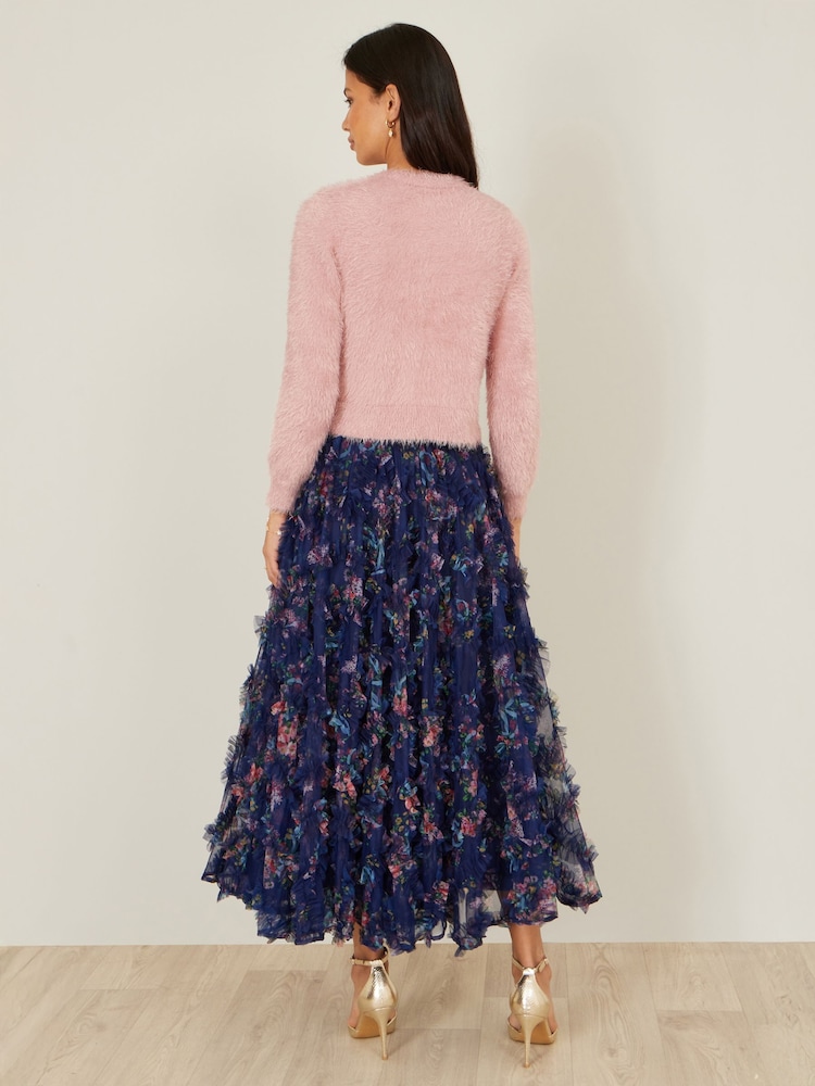 Yumi Pink Eyelash Knit Cropped Cardigan - Image 4 of 4