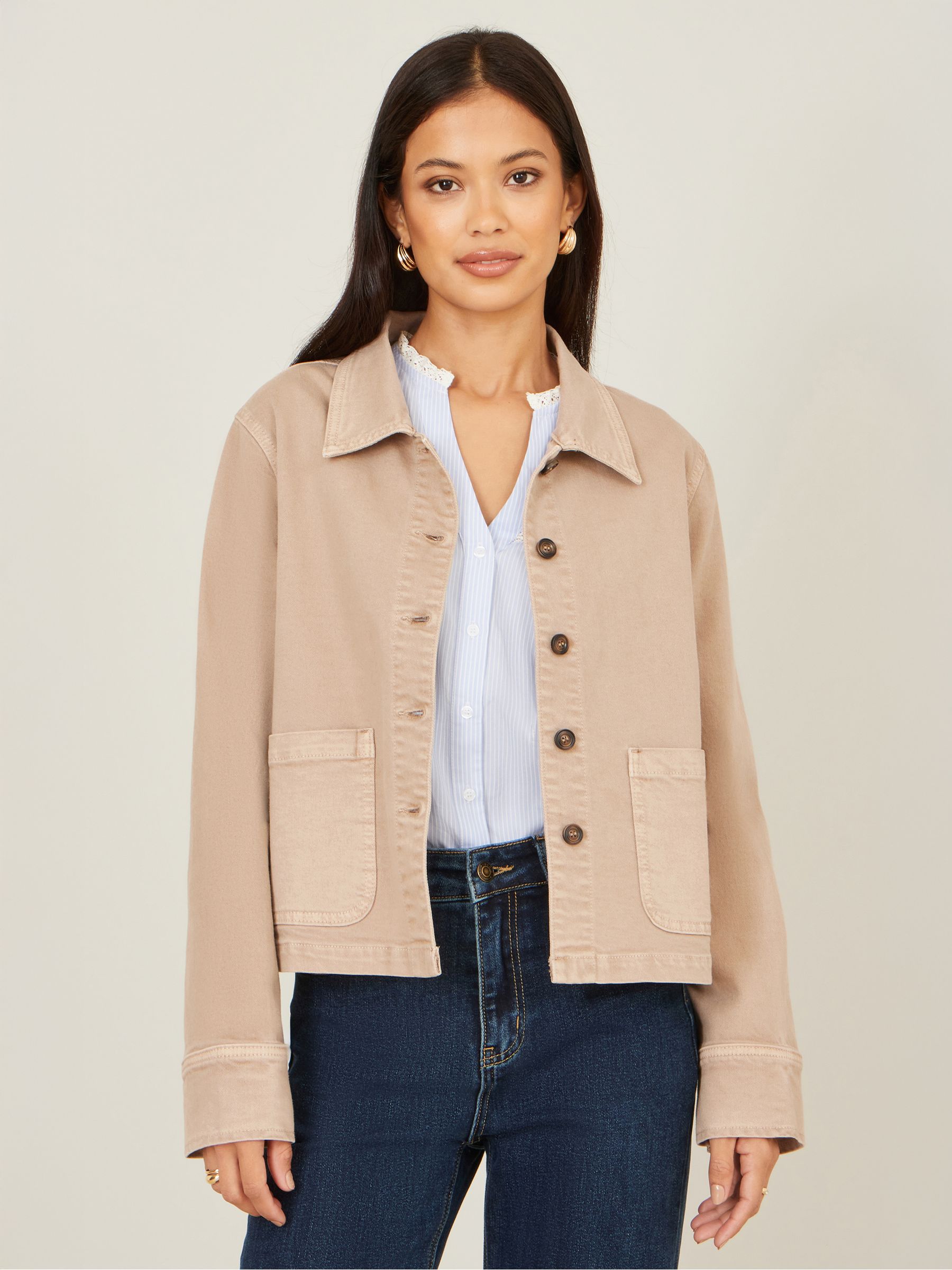 Yumi Women's Beige Canvas Jacket With Patch Pockets | Size: 20 - Image 4