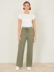Yumi Green Relaxed Stretch Wide Leg Trousers With Pockets - Image 1 of 3
