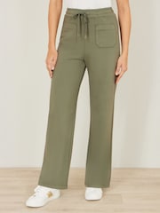 Yumi Green Relaxed Stretch Wide Leg Trousers With Pockets - Image 2 of 3