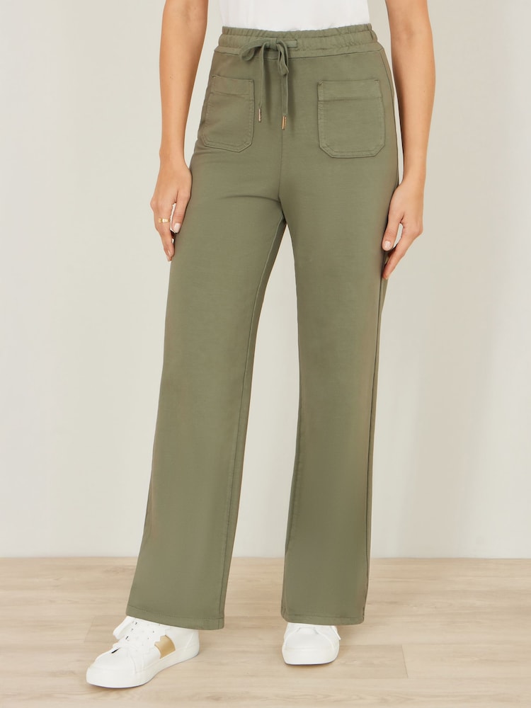 Yumi Green Relaxed Stretch Wide Leg Trousers With Pockets - Image 2 of 3