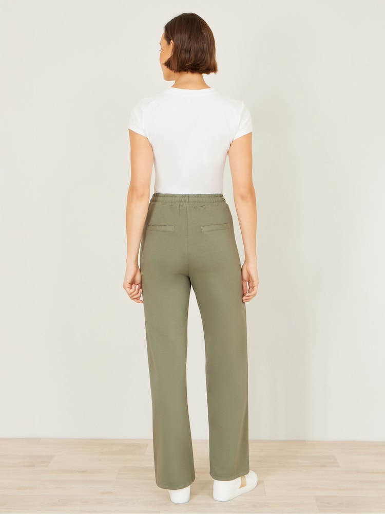 Yumi Green Relaxed Stretch Wide Leg Trousers With Pockets - Image 3 of 3