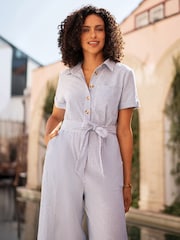 Yumi Blue Chambray Light Denim Button Jumpsuit - Image 2 of 5