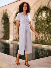 Yumi Blue Chambray Light Denim Button Jumpsuit - Image 4 of 5