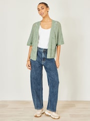 Yumi Green Crochet Edge To Edge 3/4 Sleeve Cardigan - Image 2 of 4