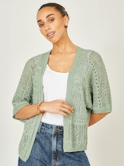 Yumi Green Crochet Edge To Edge 3/4 Sleeve Cardigan - Image 3 of 4