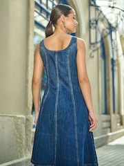 Yumi Blue Stretch Denim Panel Fitted Dress - Image 5 of 5
