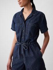 Gap Blue Short Sleeve Tie Waist Denim Playsuit - Image 1 of 6