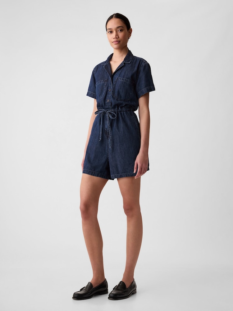 Gap Blue Short Sleeve Tie Waist Denim Playsuit - Image 2 of 6 Gap Blue Short Sleeve Tie Waist Denim Playsuit - Image 2 of 6
