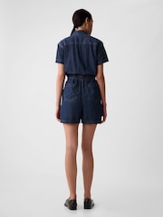 Gap Blue Short Sleeve Tie Waist Denim Playsuit - Image 3 of 6