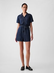Gap Blue Short Sleeve Tie Waist Denim Playsuit - Image 4 of 6