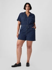 Gap Blue Short Sleeve Tie Waist Denim Playsuit - Image 5 of 6