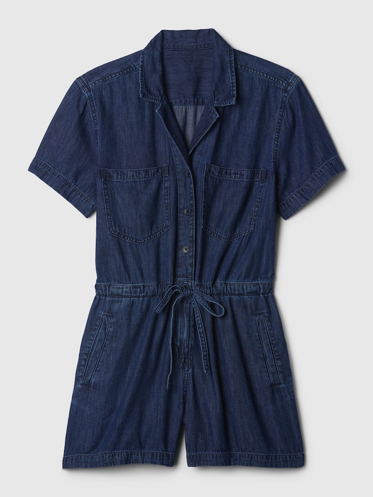 Gap Blue Short Sleeve Tie Waist Denim Playsuit - Image 6 of 6 Gap Blue Short Sleeve Tie Waist Denim Playsuit - Image 6 of 6