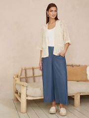 Yumi Natural Crochet Edge To Edge 3/4 Sleeve Cardigan - Image 2 of 4