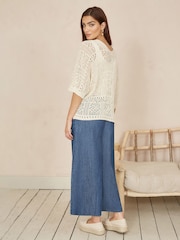 Yumi Natural Crochet Edge To Edge 3/4 Sleeve Cardigan - Image 3 of 4