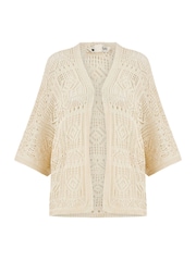 Yumi Natural Crochet Edge To Edge 3/4 Sleeve Cardigan - Image 4 of 4