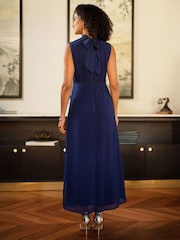 Yumi Blue Flower Halter Neck Maxi Dress - Image 3 of 5