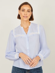 Yumi Blue Stripe Shirt With Lace Detail - Image 1 of 4