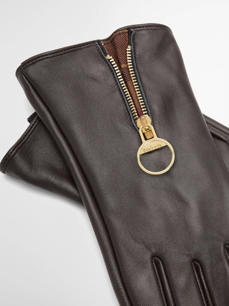 Barbour® Brown Arlene Leather Gloves - Image 2 of 2 Barbour® Brown Arlene Leather Gloves - Image 2 of 2