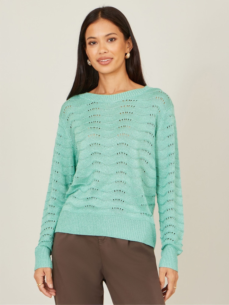 Yumi Green Wave Metallic Thread Relaxed Jumper - Image 1 of 4 Yumi Green Wave Metallic Thread Relaxed Jumper - Image 1 of 4