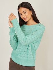 Yumi Green Wave Metallic Thread Relaxed Jumper - Image 3 of 4