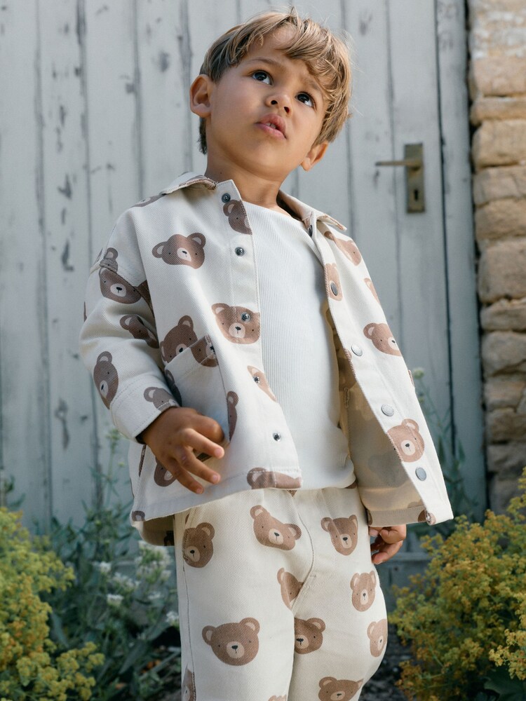 Ecru Bear Print Twill Printed Overshirt (3mths-7yrs) - Image 1 of 6 Ecru Bear Print Twill Printed Overshirt (3mths-7yrs) - Image 1 of 6